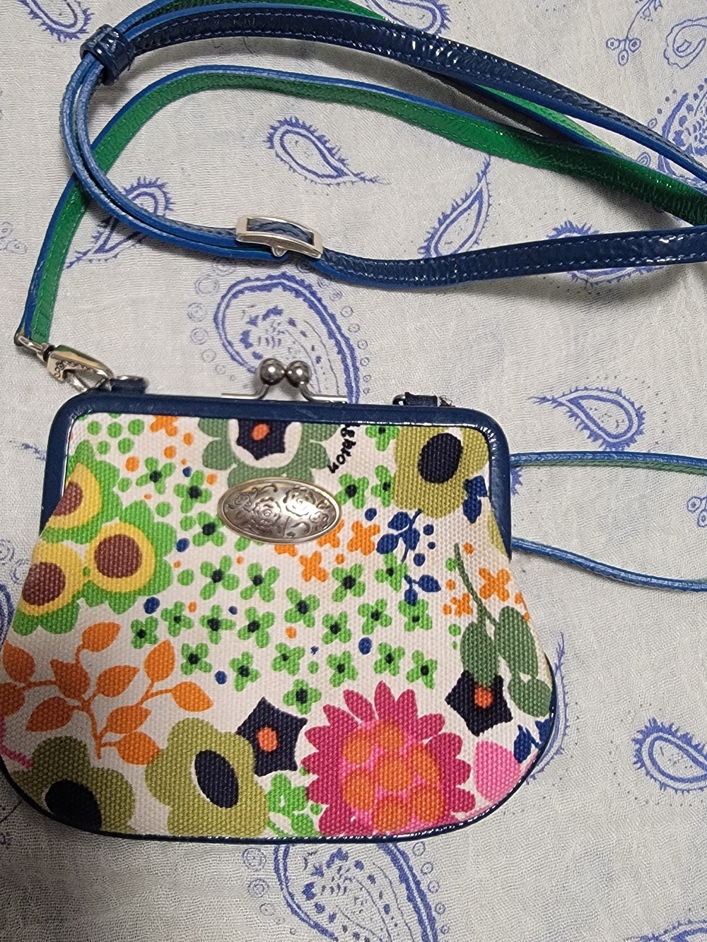Floral Kiss-Lock Crossbody Clutch in Blue Trim